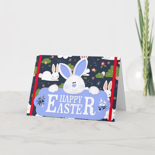 Happy Easter Holiday Bunny Floral Holiday Cards (Front)