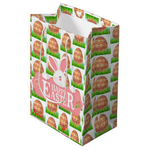 Happy Easter Holiday Bunny Floral Medium Gift Bag