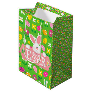 Happy Easter Holiday Bunny Floral Medium Gift Bag