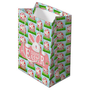 Happy Easter Holiday Bunny Floral Medium Gift Bag