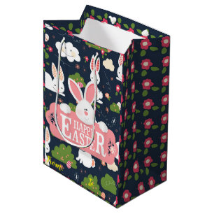 Happy Easter Holiday Bunny Floral Medium Gift Bag