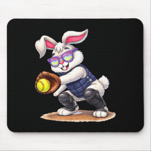 Happy easter holiday bunny playing softball mouse pad