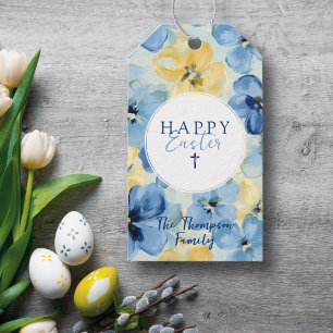 Happy Easter Holiday Floral Religious Cross Name Gift Tags