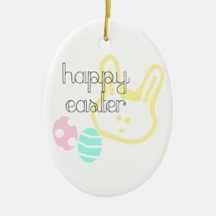 happy easter holiday pastel eggs bunny ceramic ornament