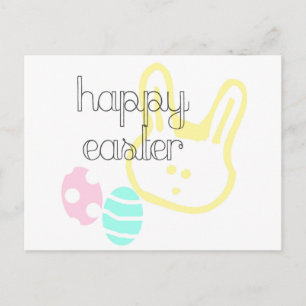 happy easter holiday pastel eggs bunny postcard