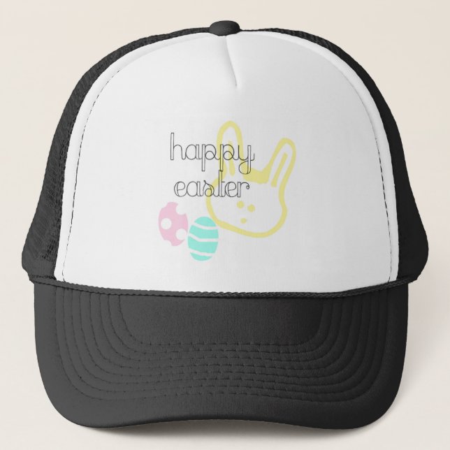 happy easter holiday pastel eggs bunny trucker hat (Front)