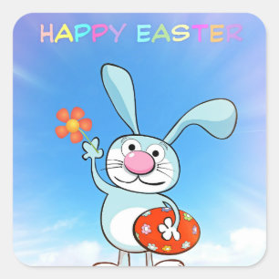 HAPPY EASTER Holiday Spring Bunny Coloured Eggs Square Sticker