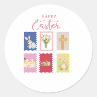 Happy Easter Holiday Stamp Classic Round Sticker