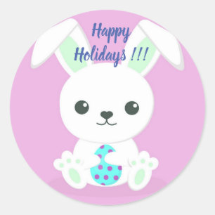 Happy Easter Holiday Trendy Bunny Floral Classic Round Sticker