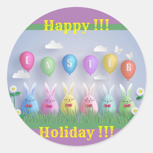 Happy Easter Holiday Trendy Bunny Floral Classic Round Sticker (Front)