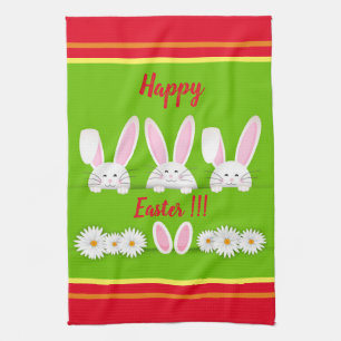 Happy Easter Holiday Trendy Bunny Floral Kitchen Towel