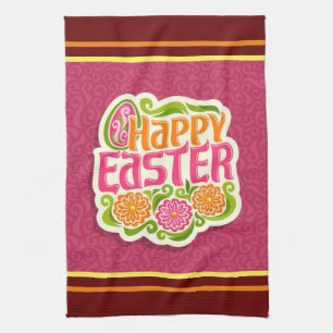 Happy Easter Holiday Trendy Bunny Floral Kitchen Towel