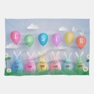 Happy Easter Holiday Trendy Bunny Floral Kitchen Towel