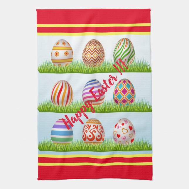 Happy Easter Holiday Trendy Bunny Floral Kitchen Towel (Vertical)