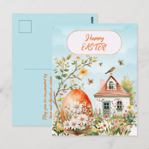 Happy Easter Home Giant Easter Egg Daisies Postcard