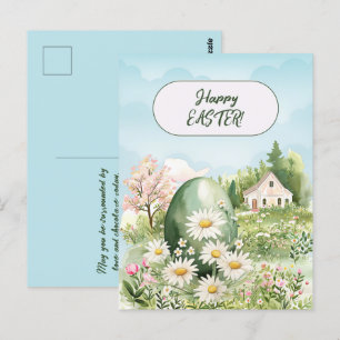Happy Easter Home Giant Easter Egg Daisies Postcard
