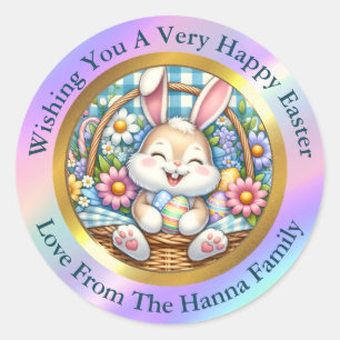 Happy Easter I Cute Bunny in Basket Gift Classic Round Sticker