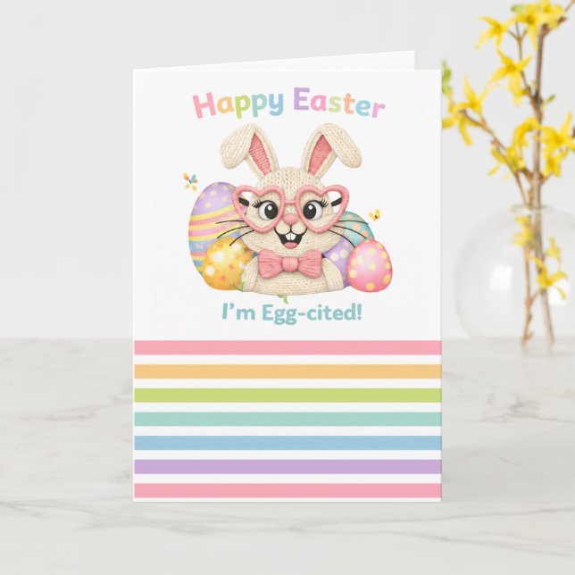 Happy Easter I'm Egg-cited Bunny  Card (Yellow Flower)