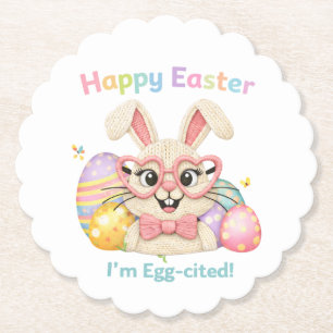 Happy Easter I'm Egg-cited Bunny  Paper Coaster