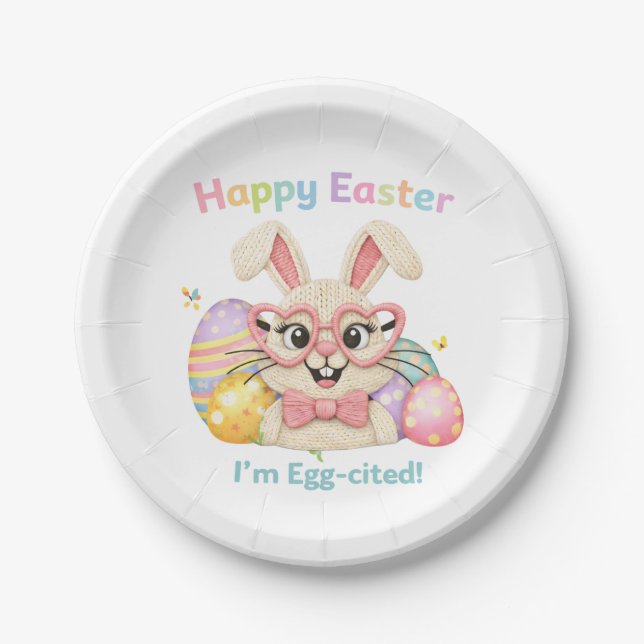 Happy Easter I'm Egg-cited Bunny  Paper Plate (Front)