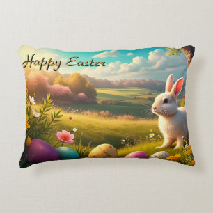 Happy Easter in a Spring Landscape Accent Pillow