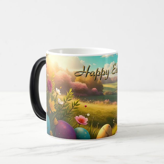 Happy Easter in a Spring Landscape Magic Mug (Front Left)