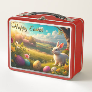 Happy Easter in a Spring Landscape Metal Lunch Box