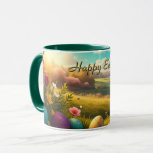 Happy Easter in a Spring Landscape Mug