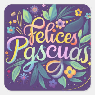Happy Easter in Flower Square Sticker