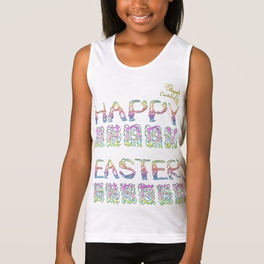 Happy Easter in rabbit letters Girls Tank Top