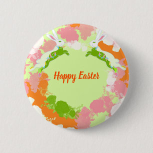Happy Easter Invitation Card – Cute Bunny Floral 2 Inch Round Button