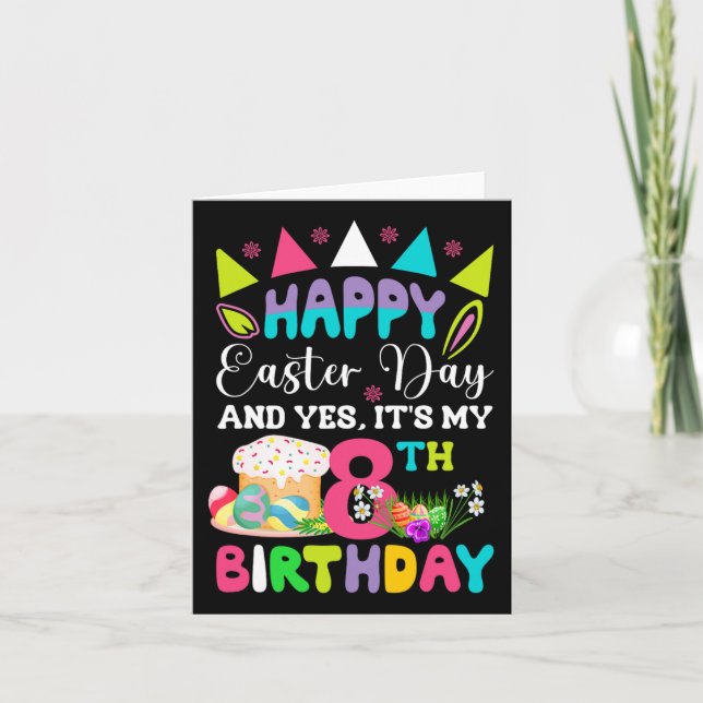 Happy Easter It's My 8th Birthday Bunny Eggs Boys  Card (Front)
