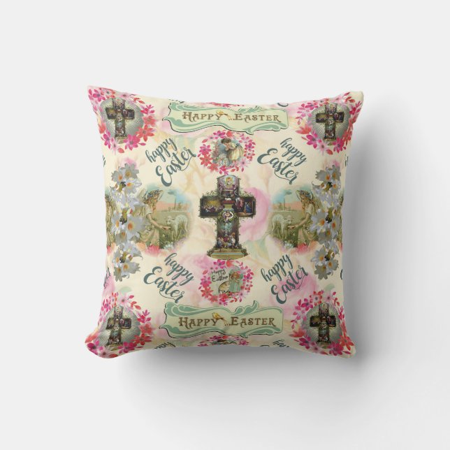 Happy Easter Jesus Resureccion Angel Wreaths Throw Pillow (Front)