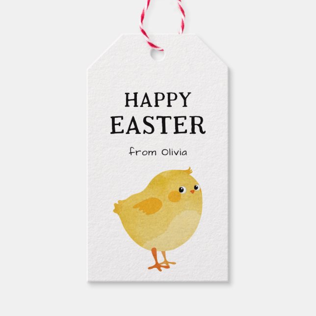 Happy Easter Label with Little Chicken in Yellow  (Front)