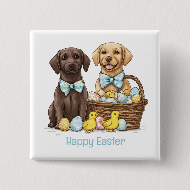 Happy Easter Labrador Retriever Dogs 2 Inch Square Button (Front)