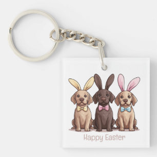 Happy Easter Labrador Retriever Dogs Bunny Ears Keychain