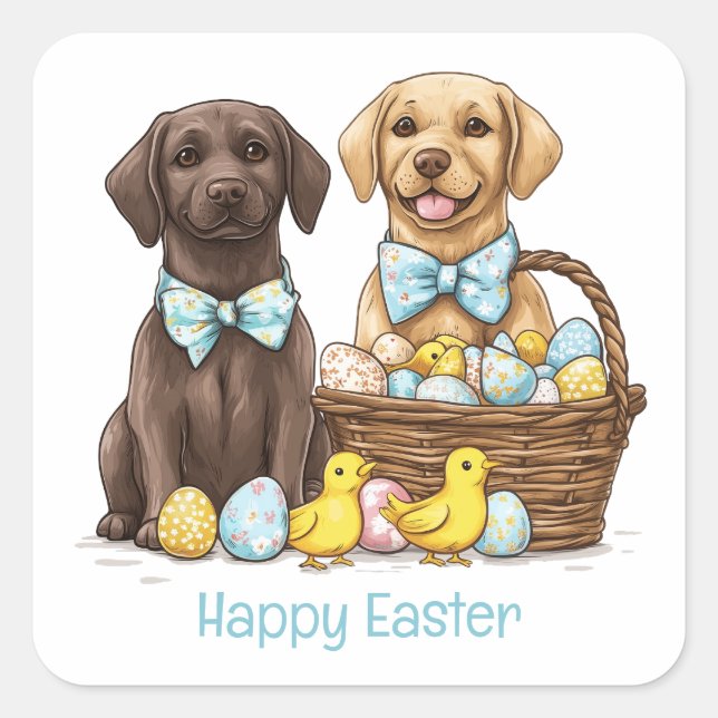 Happy Easter Labrador Retriever Dogs Square Sticker (Front)