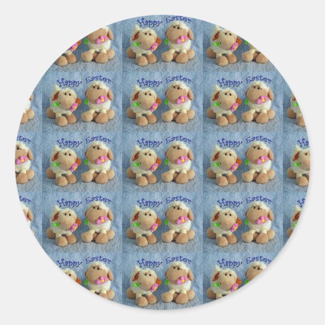 Happy Easter Lambs Classic Round Sticker (Front)