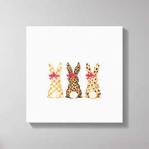 Happy Easter Leopard Bunny Coquette Bow Girl Women Canvas Print