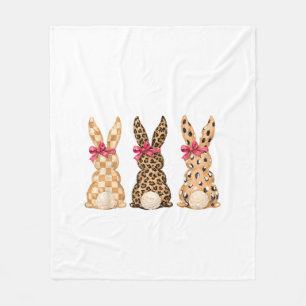 Happy Easter Leopard Bunny Coquette Bow Girl Women Fleece Blanket