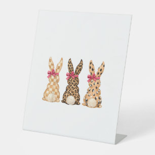 Happy Easter Leopard Bunny Coquette Bow Girl Women Pedestal Sign