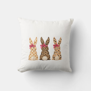 Happy Easter Leopard Bunny Coquette Bow Girl Women Throw Pillow