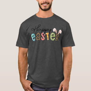 Happy Easter Leopard Bunny Ears Birthday School Gi T-Shirt