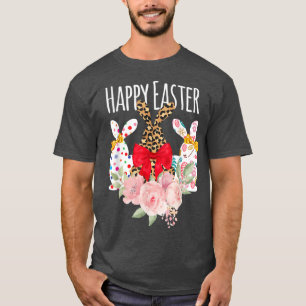 Happy Easter Leopard Easter Day Bunny Rabbit Trio  T-Shirt