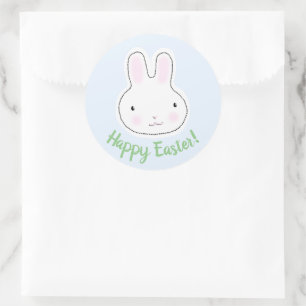 Happy Easter light blue cute Bunny custom favours Classic Round Sticker