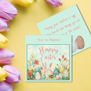 Happy Easter light green watercolor flat greeting Card