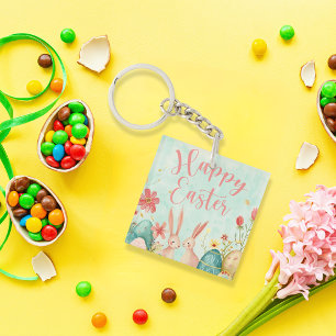 Happy Easter light green watercolor Keychain