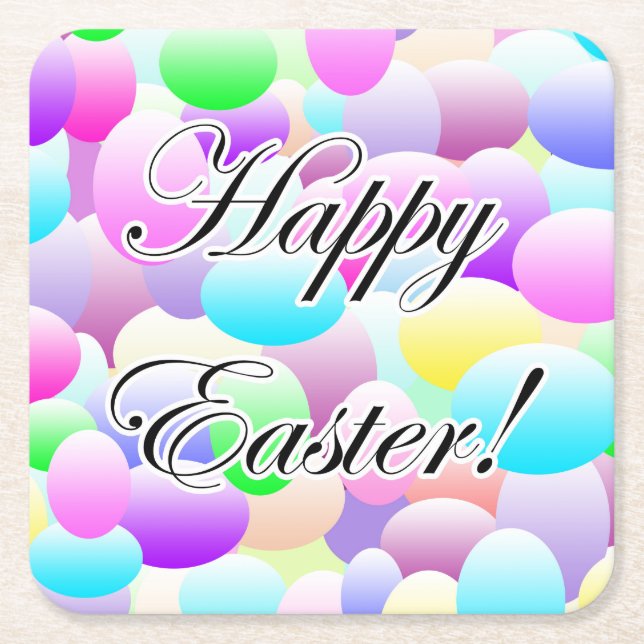 Happy Easter Light Square Paper Coaster (Front)