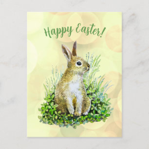 Happy Easter little bunny  watercolor  Postcard