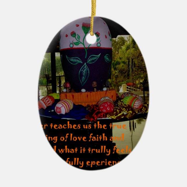 Happy Easter Love Faith and Hope Wishes Ceramic Ornament (Front)